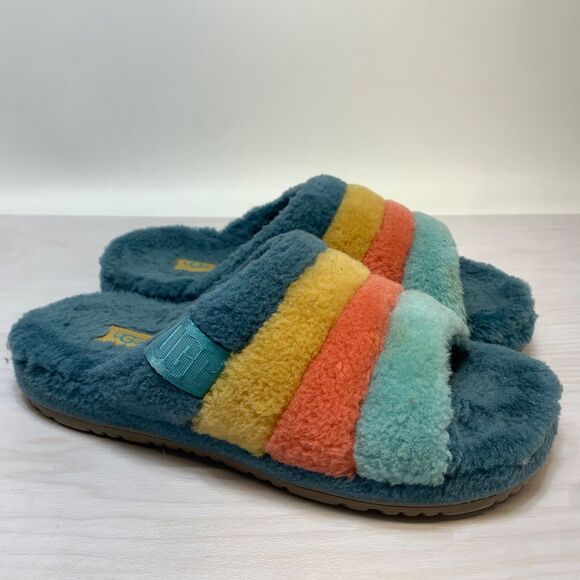 UGG Marina Wool Blend Fluff You Orange Yellow Blue Plush Slip-on Slippers Men\'s main image 10